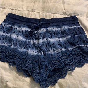 Blue tie dye drawstring shorts
